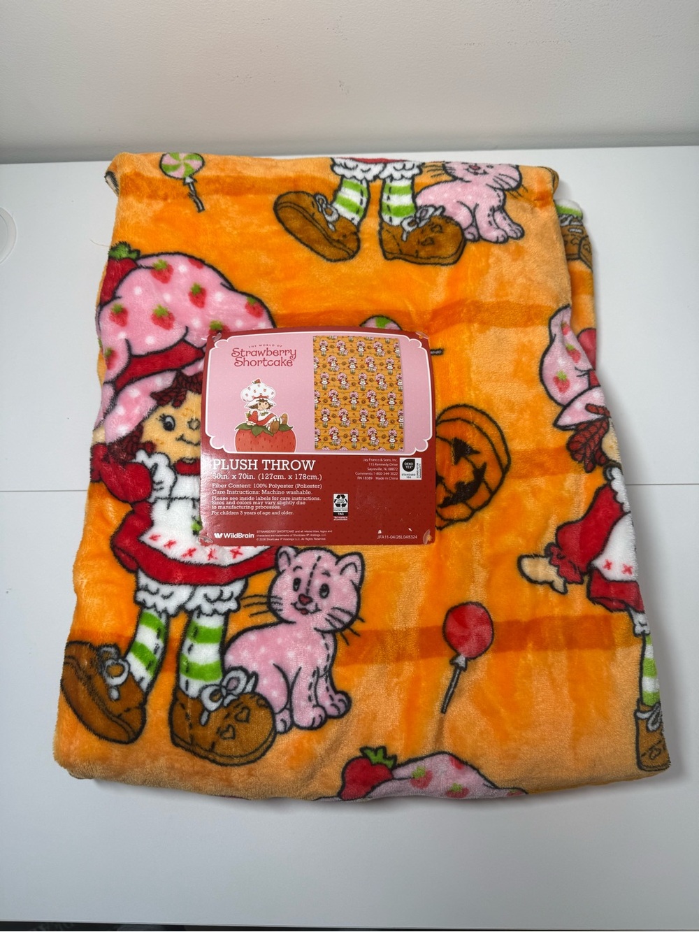 Strawberry Shortcake Halloween Blanket Orange Striped Pumpkin Plush Throw 50x70